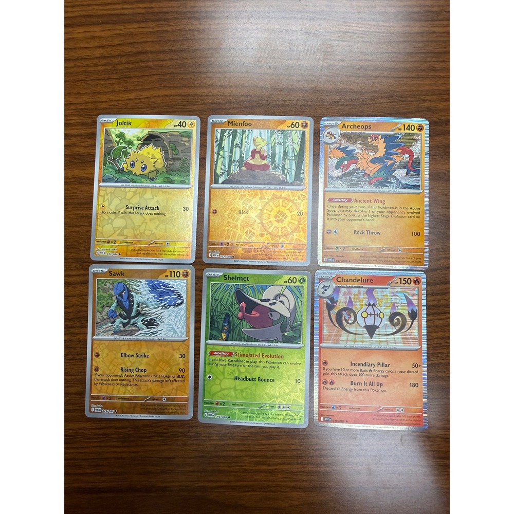 Pokemon TCG 6 Card Reverse Holo Joltik Mienfoo Archeops Sawk Shelmet Chandelure